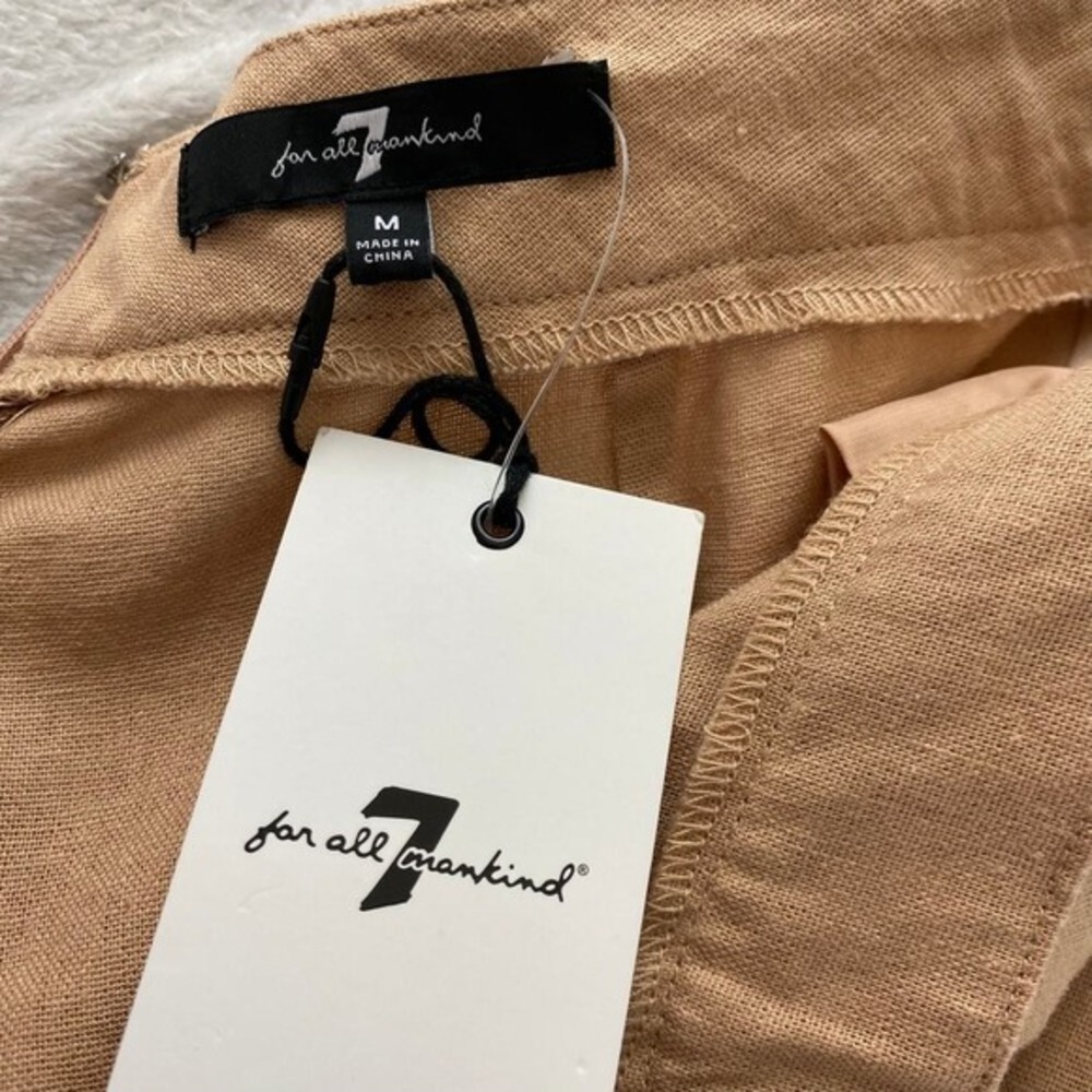 7 For All Mankind Women Wide Leg Linen Blend Trouser Pants Size M Tan Luxury NWT - Picture 5 of 11